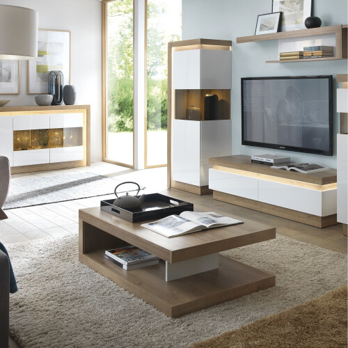 Modern Oak Coffee Table in Gloss white, shelf, Living Room 1