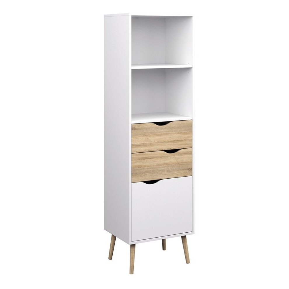 Oslo Bookcase 2 Drawers 1 Door in White and Oak-image-OPC-P58WK72-NEW