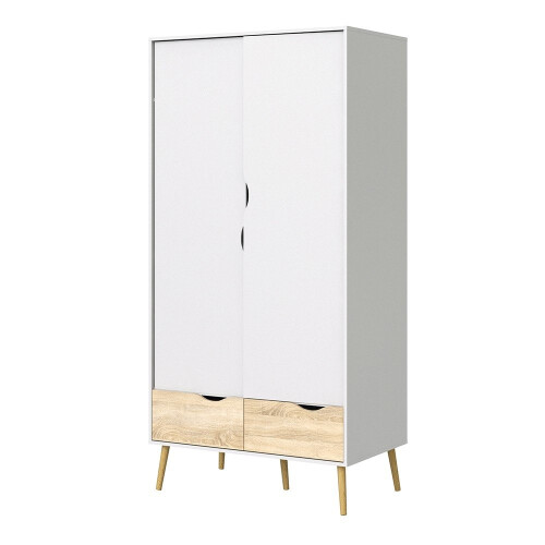 Oslo Wardrobe 2 Doors 2 Drawers in White and Oak 1