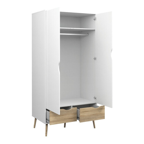 Oslo Wardrobe 2 Doors 2 Drawers in White and Oak 2