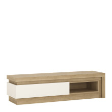 White Gloss Oak Tv Unit, Wide Cabinet 1 Drawer Open Shelf LED Lighting