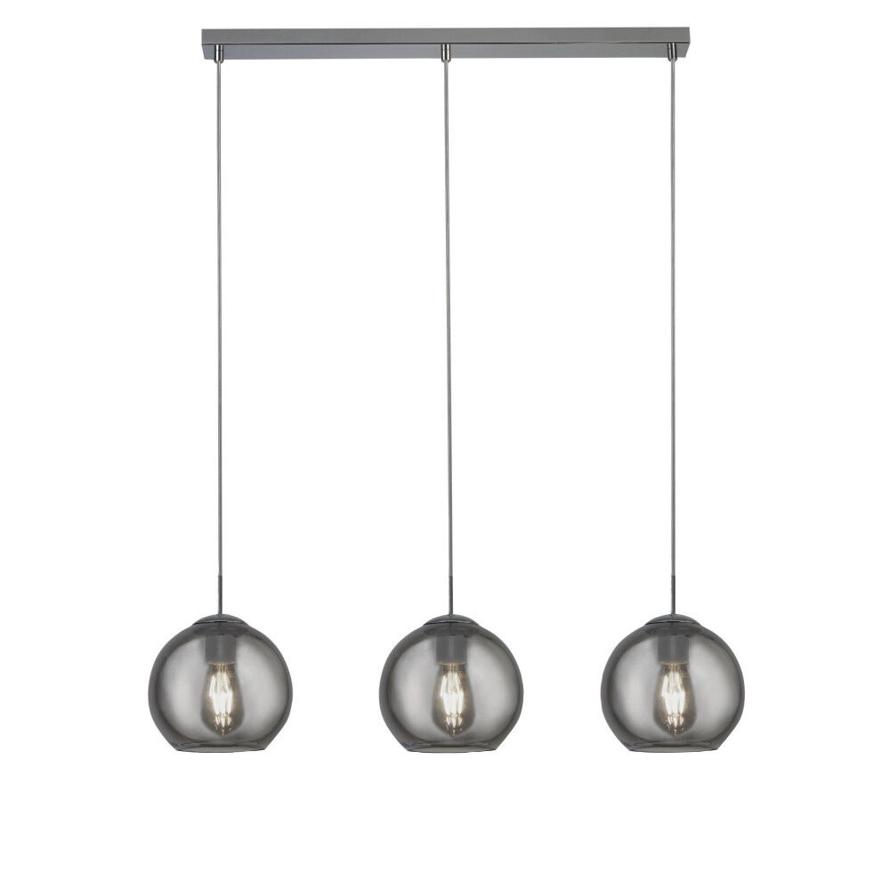 Searchlight Pendant 3 Light Bar Chrome With Smoke Glass