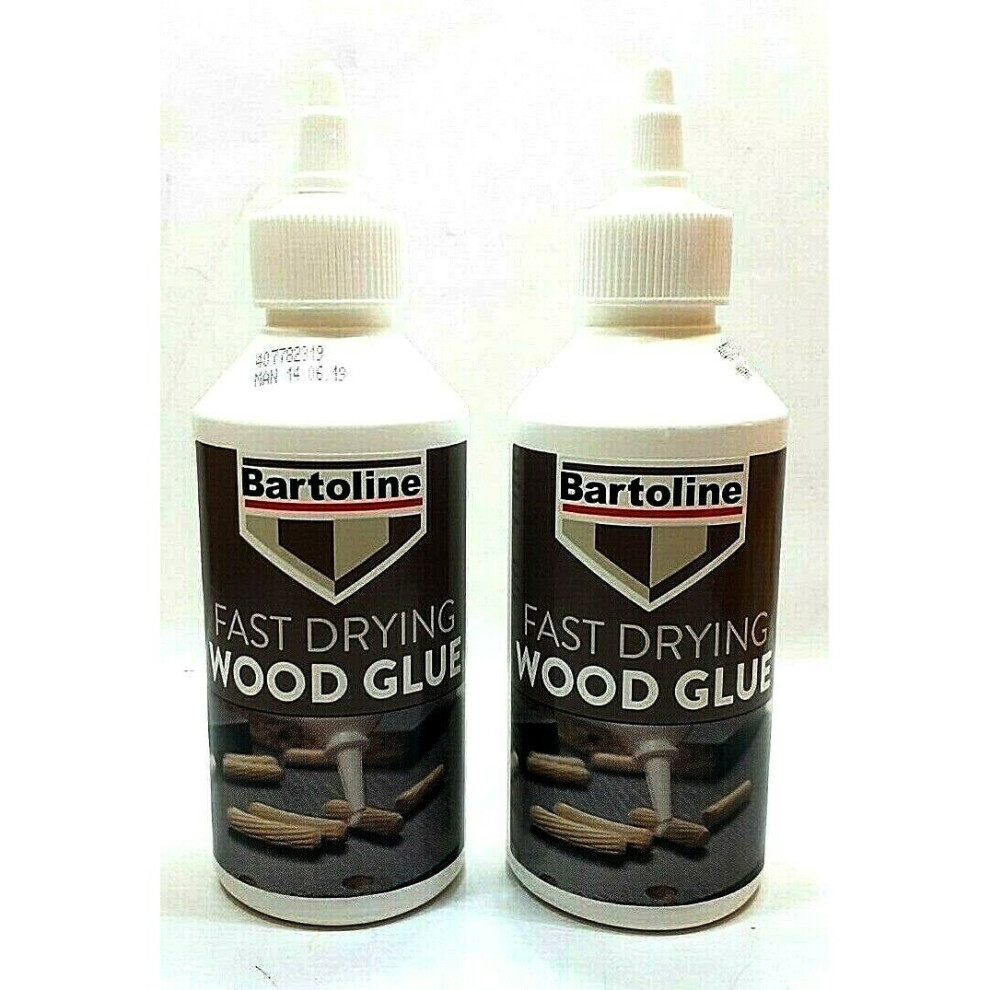 2 PCS BARTOLINE FAST DRYING WOOD GLUE WATER RESISTANT ADHESIVE DRIES CLEAR  READY TO USE, 250ML EACH