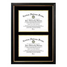 Campus Images PBGTBG01DD-1114 11 x 14 in. Double Degree Petite Black Gold Trim Certificate Frame with Black & Gold Mats