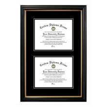 Campus Images PBGTBB01DD-810 8 x 10 in. Double Degree Petite Black Gold Trim Certificate Frame with Double Black Mats