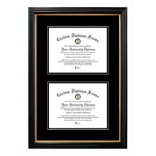 Campus Images PBGTBB01DD-8511 8.5 x 11 in. Double Degree Petite Black Gold Trim Certificate Frame with Double Black Mats