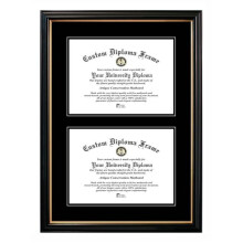 Campus Images PBGTBB01DD-1114 11 x 14 in. Double Degree Petite Black Gold Trim Certificate Frame with Double Black Mats