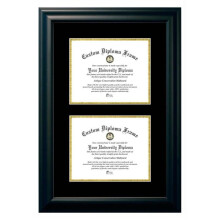Campus Images SBBG001DD-810 8 x 10 in. Double Degree Satin Black Certificate Frame with Black & Gold Mats