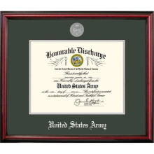 Campus Images ARDPT0028x10 8 x 10 in. Patriot Frames Army Discharge Petite Cherry Frame with Silver Medallion