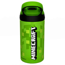 Minecraft Kids 16oz Water Bottle - BPA-Free, Leak-Proof with Soft Spout, Detachable Straw & Built-In Carry Loop (Officially Licensed)