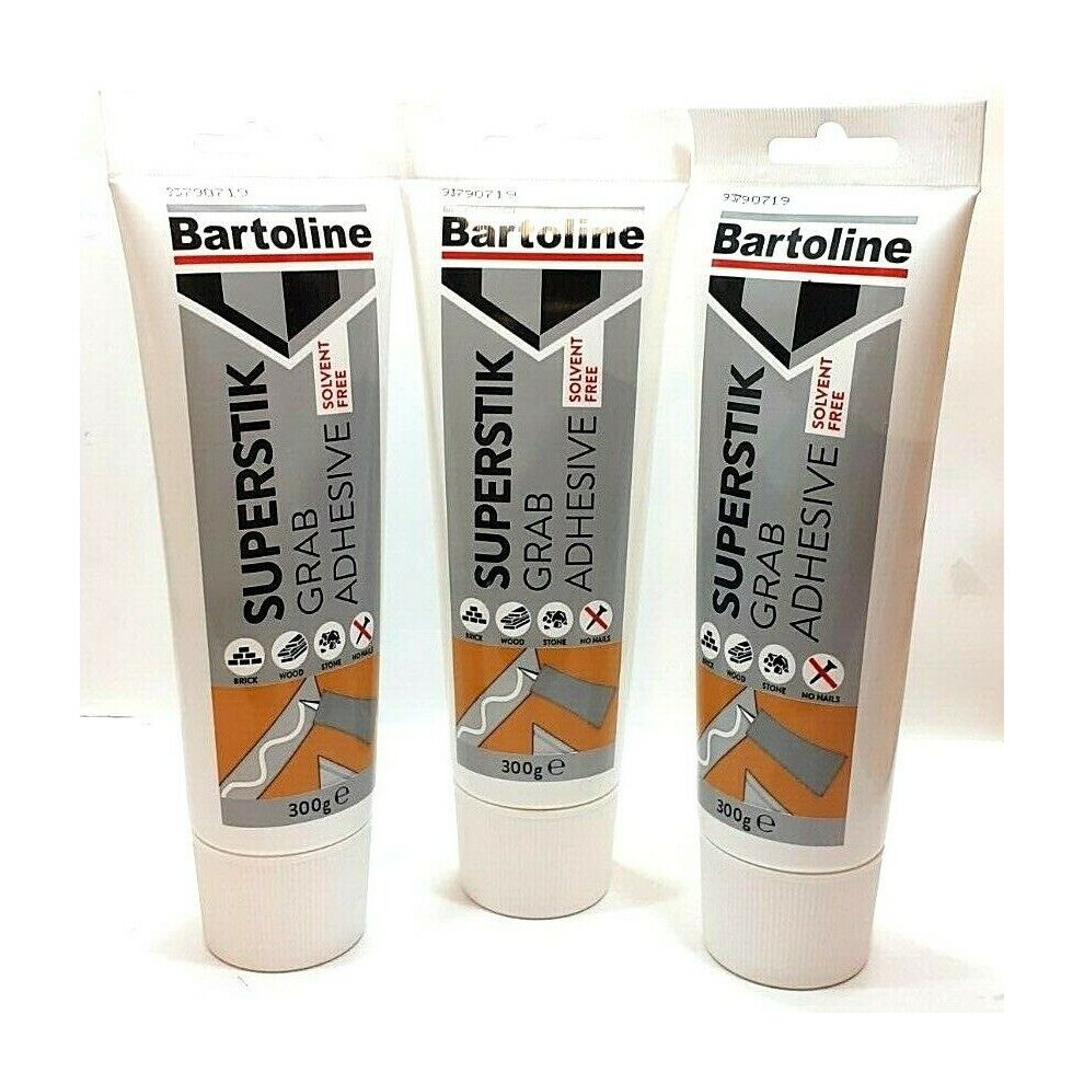 3 PCS BARTOLINE SUPERSTIK GRAB ADHESIVE SOLVENT FREE 300G NO NAILS  SUITABLE FOR BRICKS, WOOD, STONE ETC.