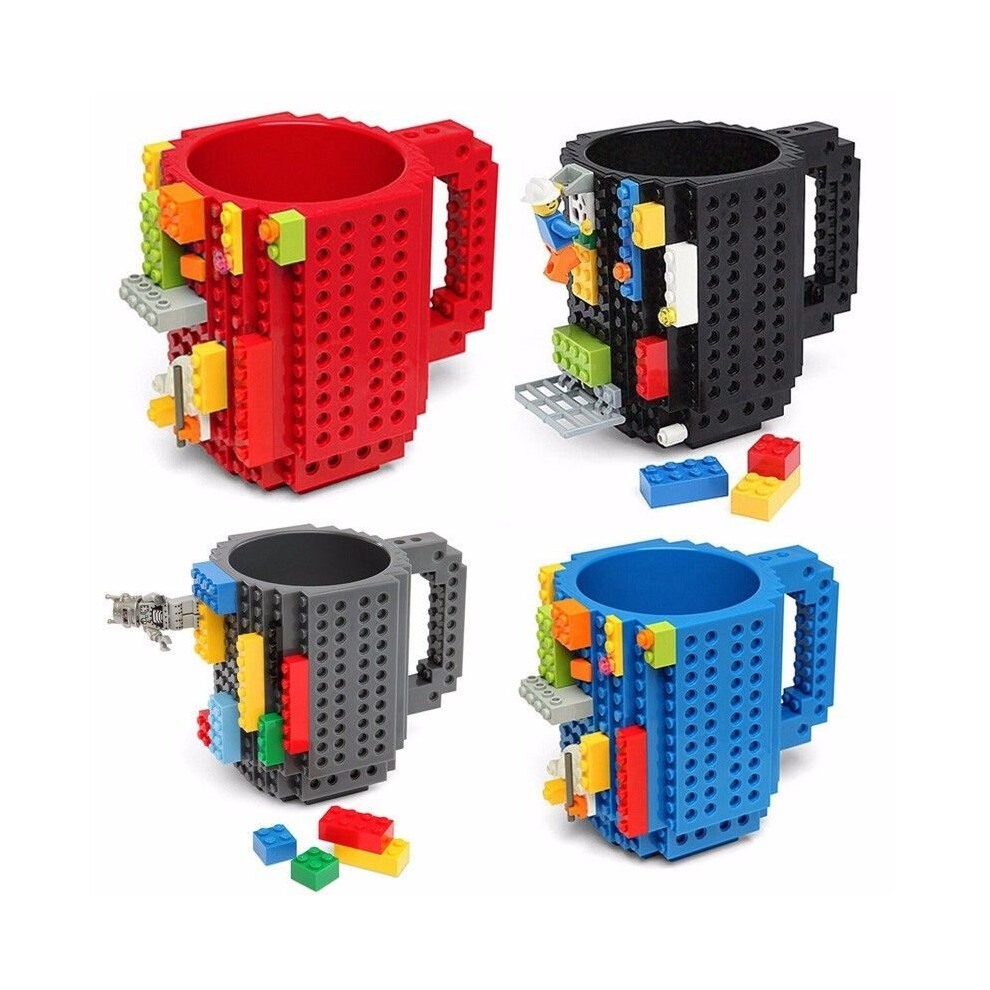 Diy Creative Puzzle Bricks Mug Build On Blocks Coffee Tea Cup Gift For Lego Fans Blue