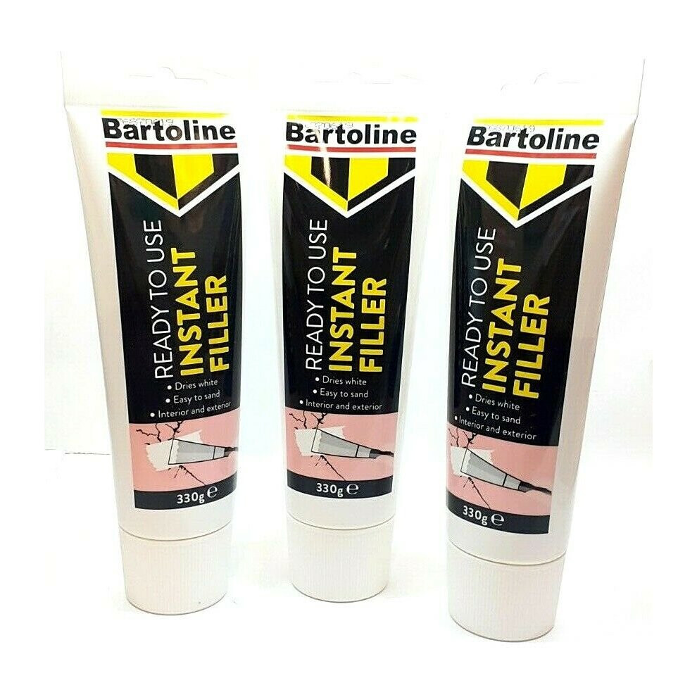 3 Pcs Bartoline Ready Use Instant Filler 330G Dries White Interior Exterior Repairs Suitable For Plaster, Plasterboard, Wood, Brick, Stone Etc. 5010789729165
