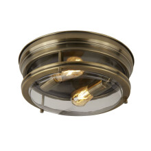 Searchlight Edinburgh 2 Light Flush Antique Brass/Clear Glass Ip44