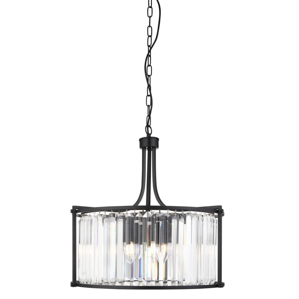 Searchlight Victoria 5 Light Drum Pendant Matt Black With Crystal Glass