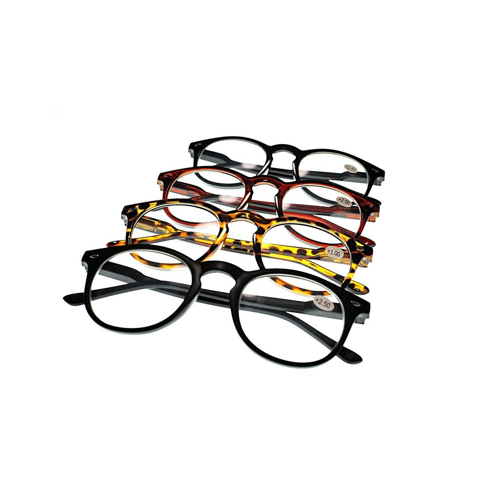 (+2.0, Tortoise) Spring Hinged Oval Classic Unisex Retro Reading Glasses MY67