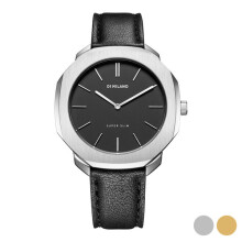 Montre Femme - D1 Milano Super Slim SSLL01 - Acier inoxydable - Cadran Noir - Bracelet en Cuir Noir