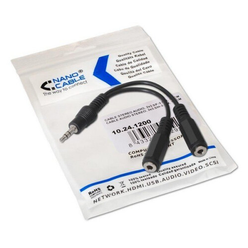 Audio Jack (3.5 mm) Splitter Cable NANOCABLE 10.24.1200 15 cm Black 2