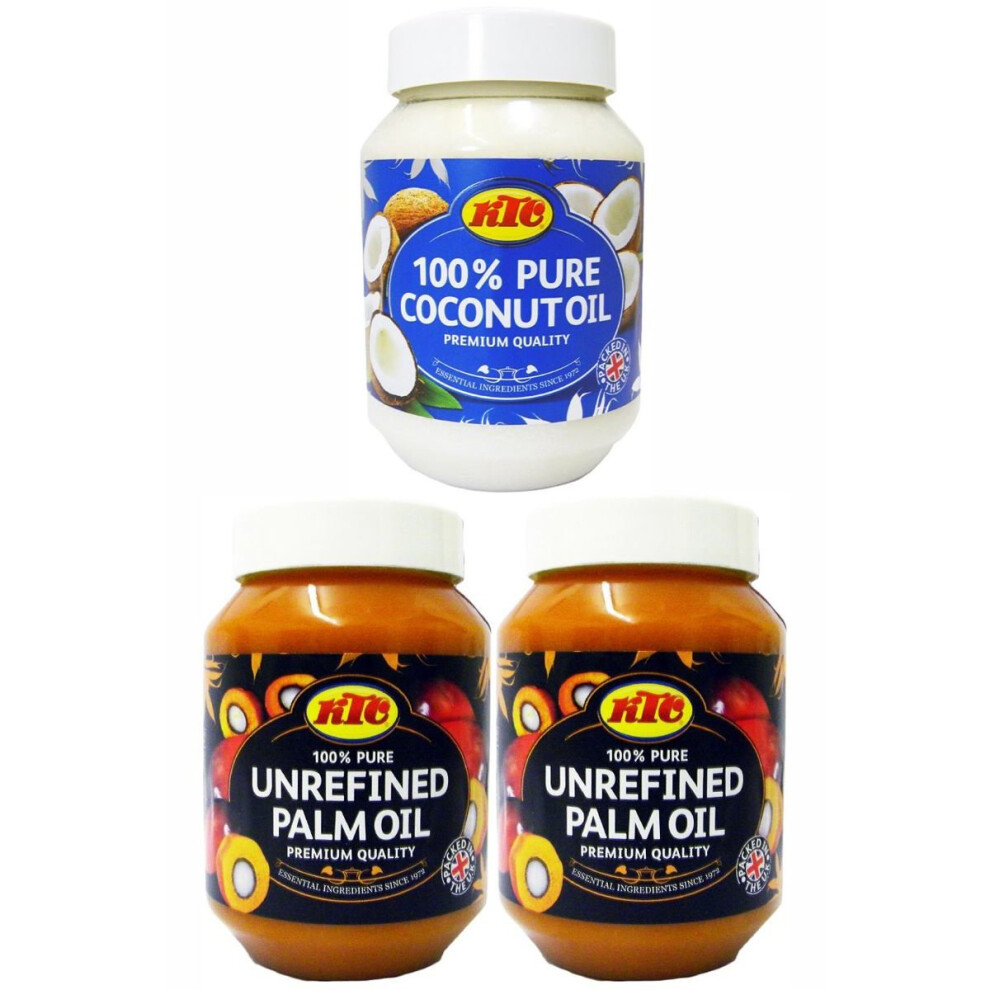 KTC Oil Combo Pack - KTC Unrefined Palm Oil 500ml x2 - KTC Pure Coconut Oil 500ml x1 (3 Pack)