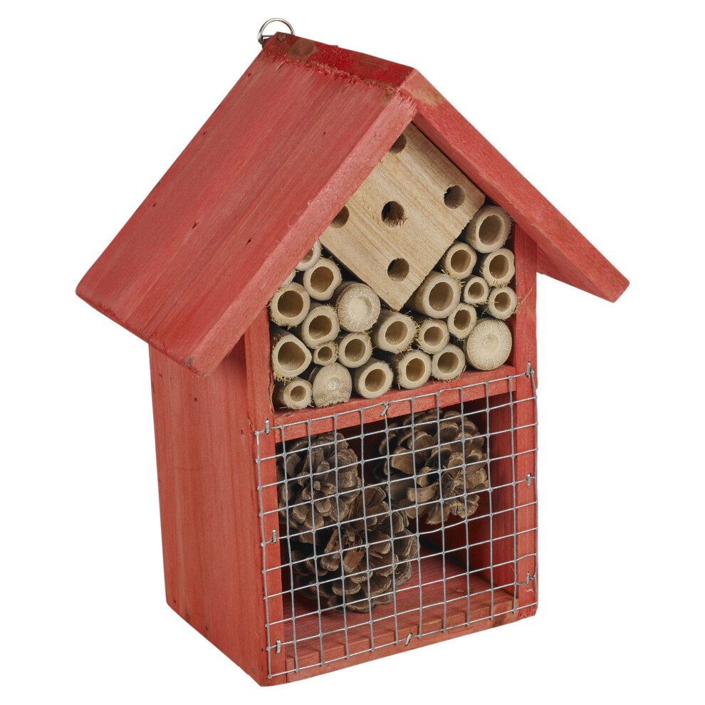 (Red) Wooden Insect Bug Hotel Outdoor Garden Shelter