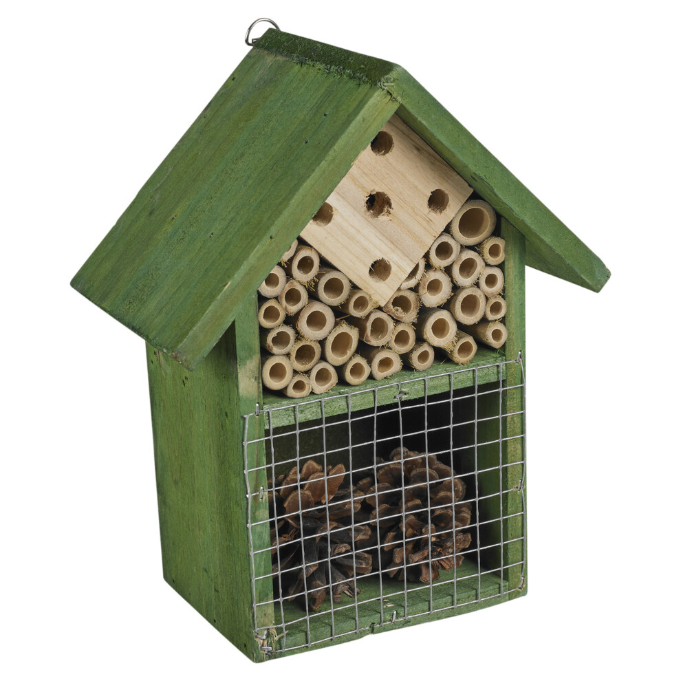 (Green) Wooden Insect Bug Hotel Outdoor Garden Shelter