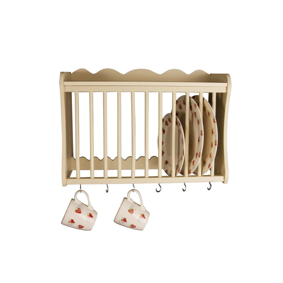 Minack Buttermilk Wooden Kitchen Plate Rack, wall mounted shelf, hooks