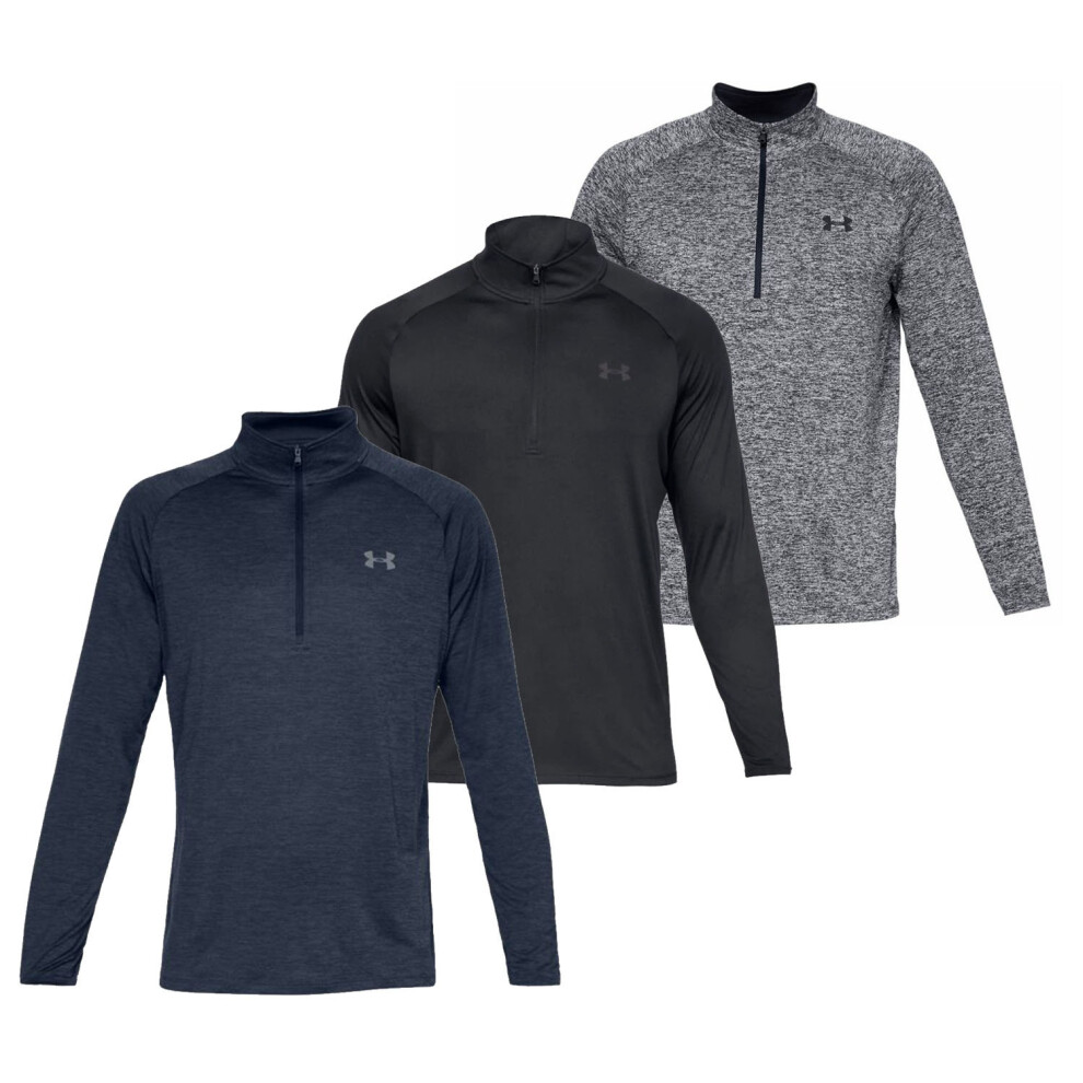 (Navy Blue, XL) Under Armour Tech 2.0 1/2 Zip Mens Long Sleeve Training Shirt