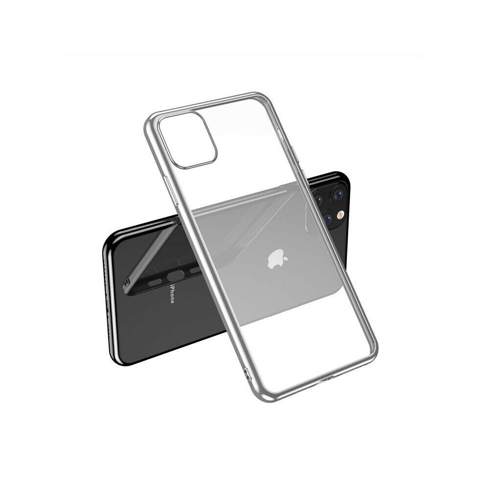 Case For Iphone 11 Pro Max Clear Silicone With Edge Silver 7437135936912