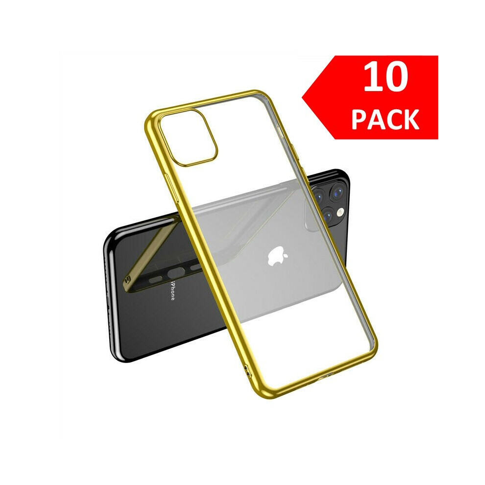 Case For Iphone 11 Pro Bulk Pack Of 10 X Clear Silicone With Edge Gold 7437135936967