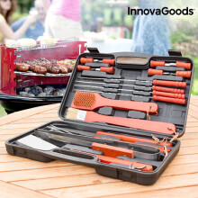 Utensílios de churrasqueira - InnovaGoods - Conjunto 18 peças - Maleta prática - Aço inox - Madeira