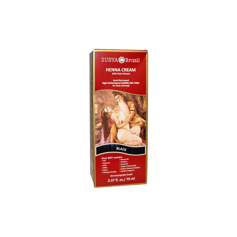 Surya Brasil Black Henna Cream, Hair Color And Conditioner, 70Ml