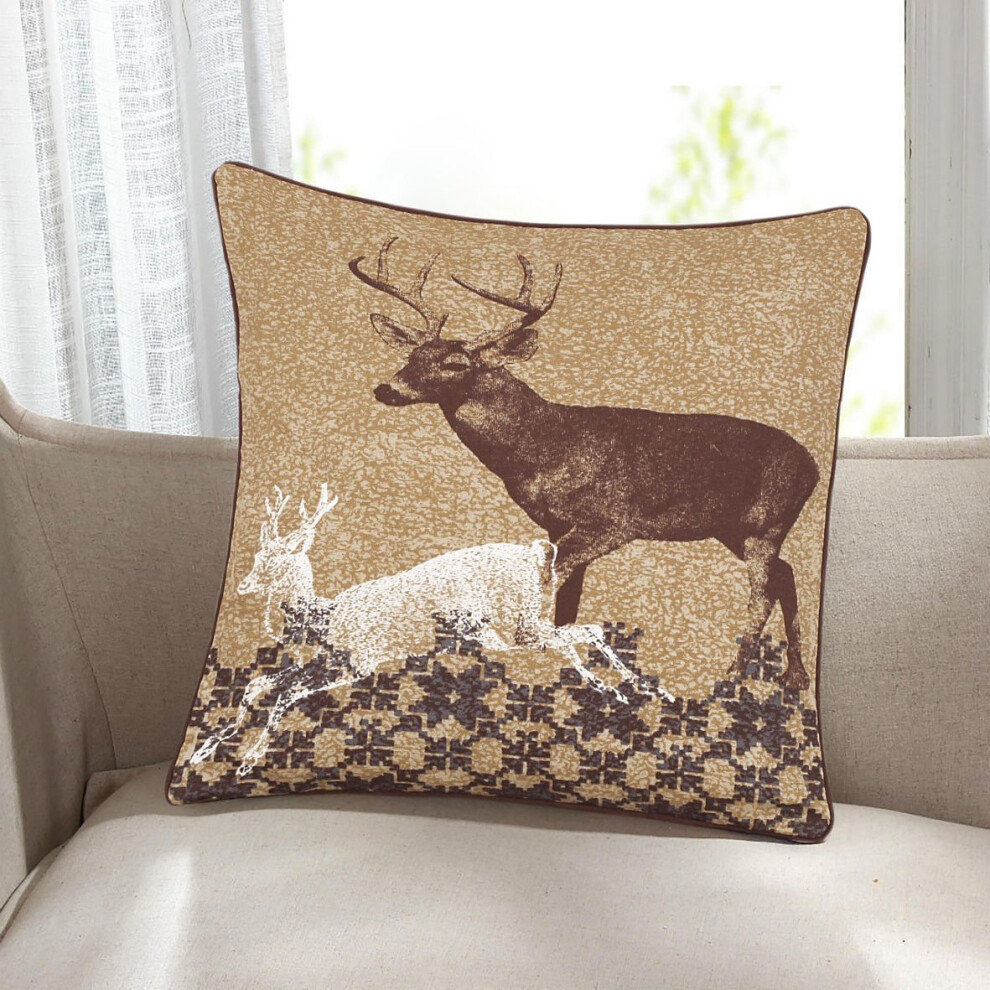 ( Brown Stag) 100% Cotton Christmas Cushion Covers - 18x18"