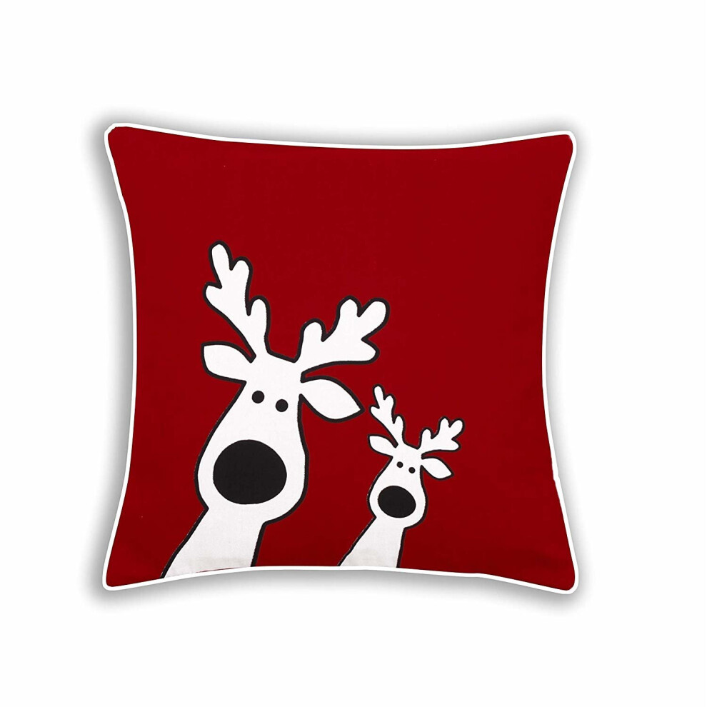 ( Reindeer) 100% Cotton Christmas Cushion Covers - 18x18"