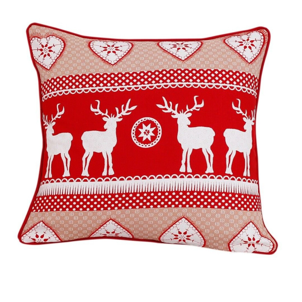 ( Deer 2 Red) 100% Cotton Christmas Cushion Covers - 18x18"