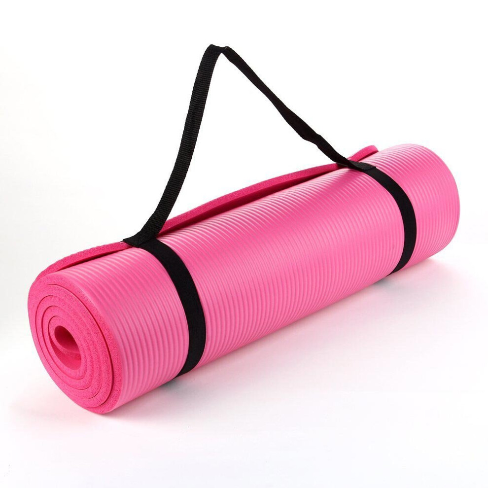 (Pink) NBR Yoga Mat for Pilates Gym Exercise 15mm Thick