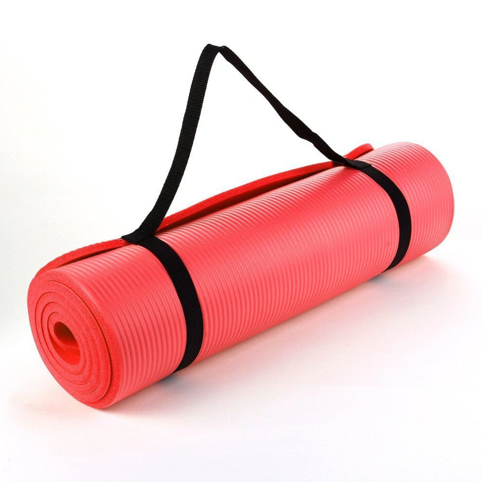 (Red) NBR Yoga Mat for Pilates Gym Exercise 15mm Thick