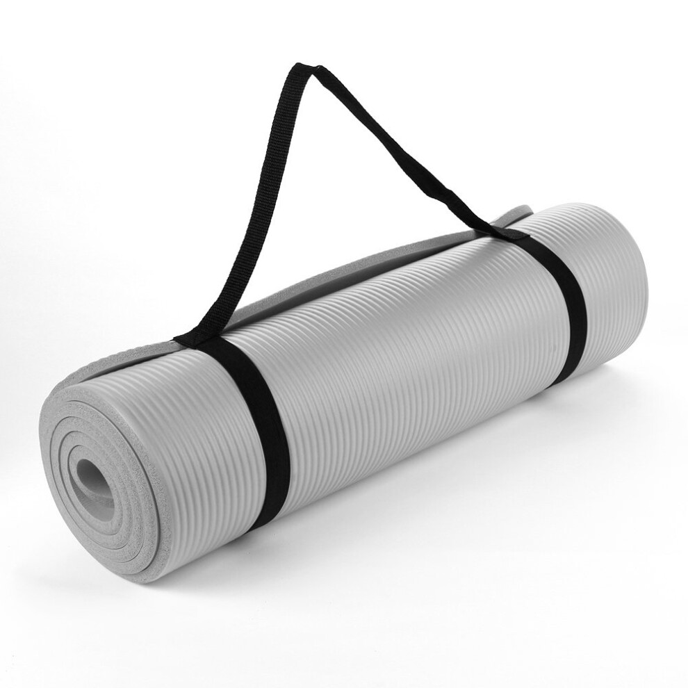 (Light Grey) NBR Yoga Mat for Pilates Gym Exercise 15mm Thick