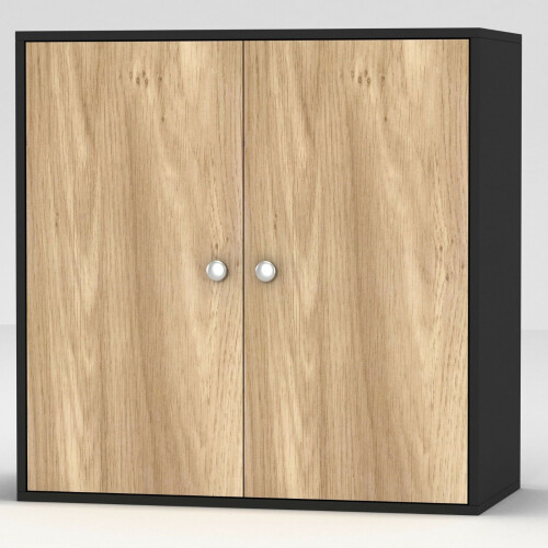 URBN Living (Black, With Oak Door) 2-Tier Wooden Storage Cupboard