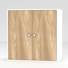 (White, With Oak Door) 2-Tier Wooden Storage Cupboard