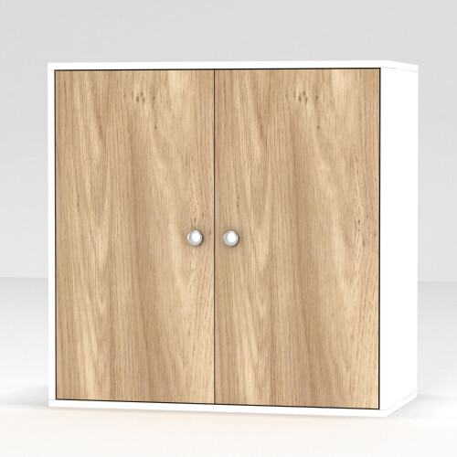 URBN Living (White, With Oak Door) 2-Tier Wooden Storage Cupboard