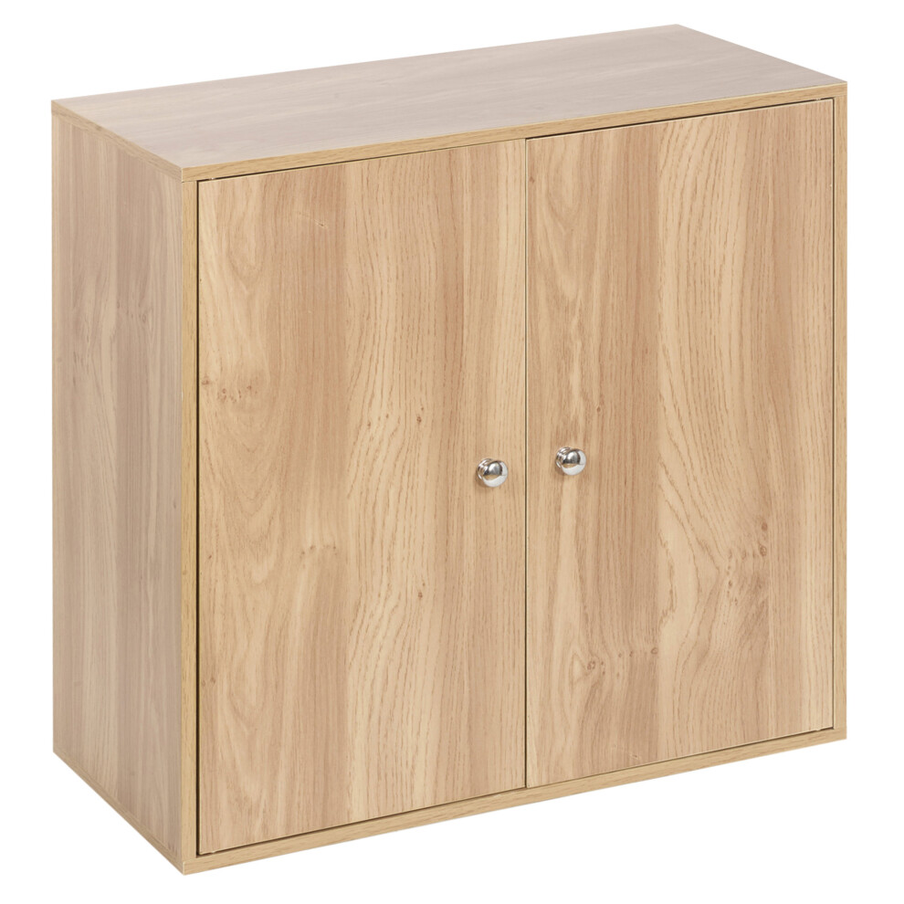 (Oak, With Oak Door) 2-Tier Wooden Storage Cupboard