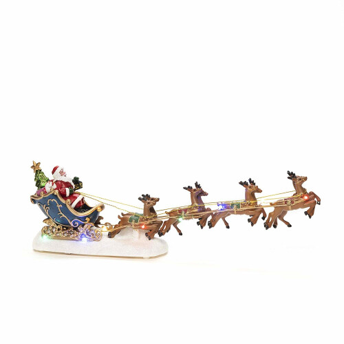 4205-000 Xmas Fibre Optic Santa in Sleigh with Reindeer - 3xAAA Battery-Operated LED Christmas Decoration, 10 Coloured Diodes