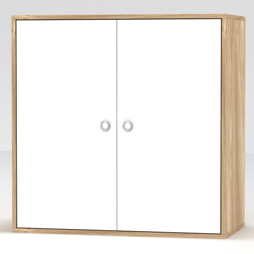URBN Living (Oak, With White Door) 2-Tier Wooden Storage Cupboard