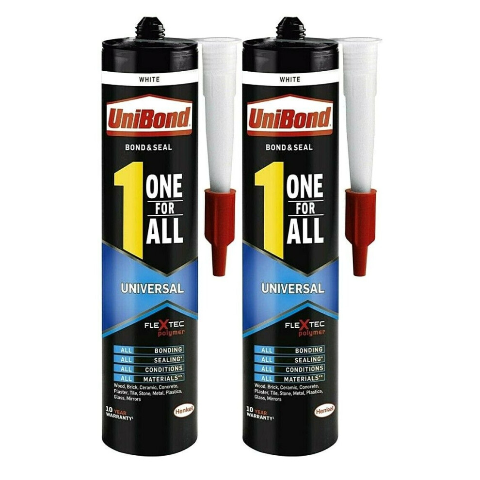 2 PCS UNIBOND 1 ONE FOR ALL UNIVERSAL BOND SEALANT WHITE ADHESIVE CARTRIDGE  SUITABLE FOR WOOD, BRICK, CERAMIC, CONCRETE, TILE, STONE, METAL, GLASS ETC.