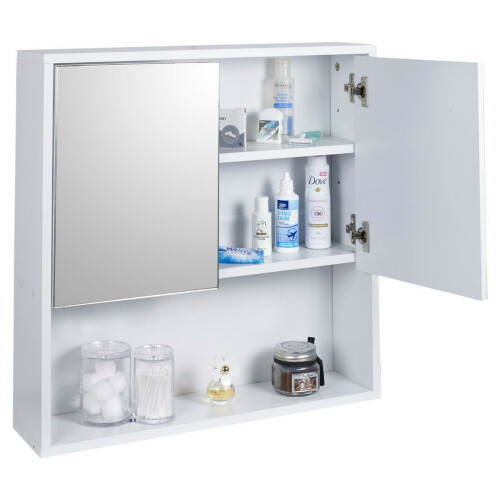 URBN Living (2 Half Doors) White Wooden Wall Mounted Mirror Bathroom Cabinet 2