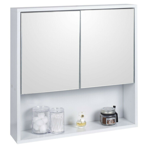 URBN Living (2 Half Doors) White Wooden Wall Mounted Mirror Bathroom Cabinet