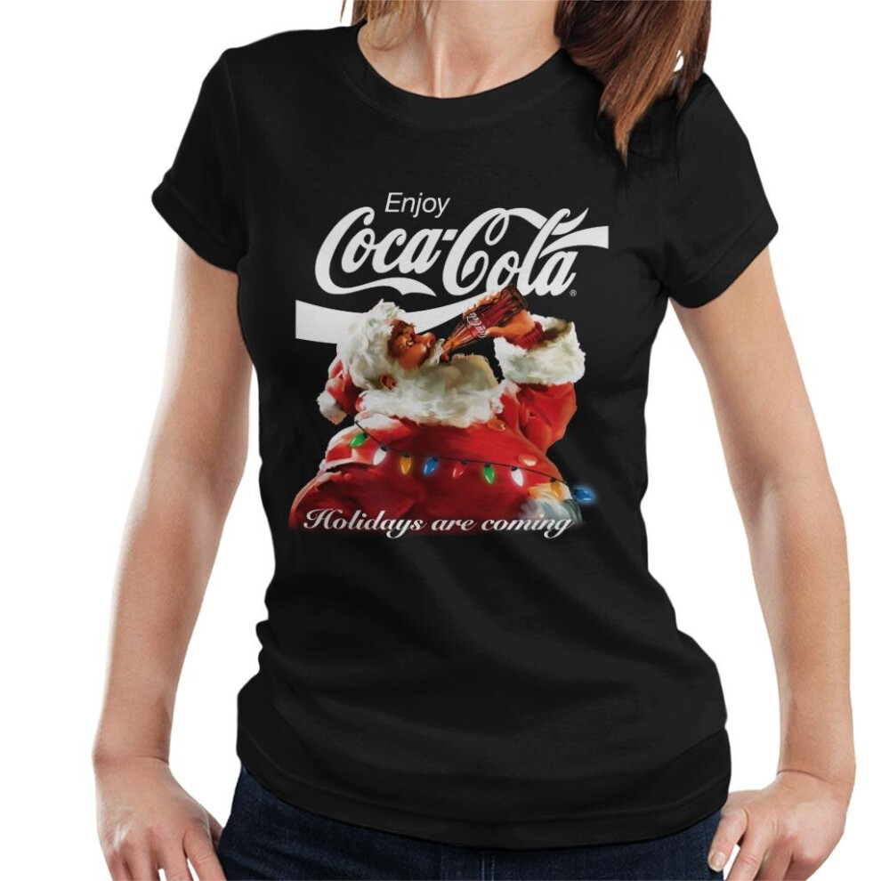 (2XL, Black) Coca Cola Holidays Are Coming Lights Women's T-Shirt