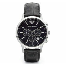 Emporio Armani Men'sÂBlack Leather StrapÂChrono DesignÂSteel Case WatchÂAR2447Â