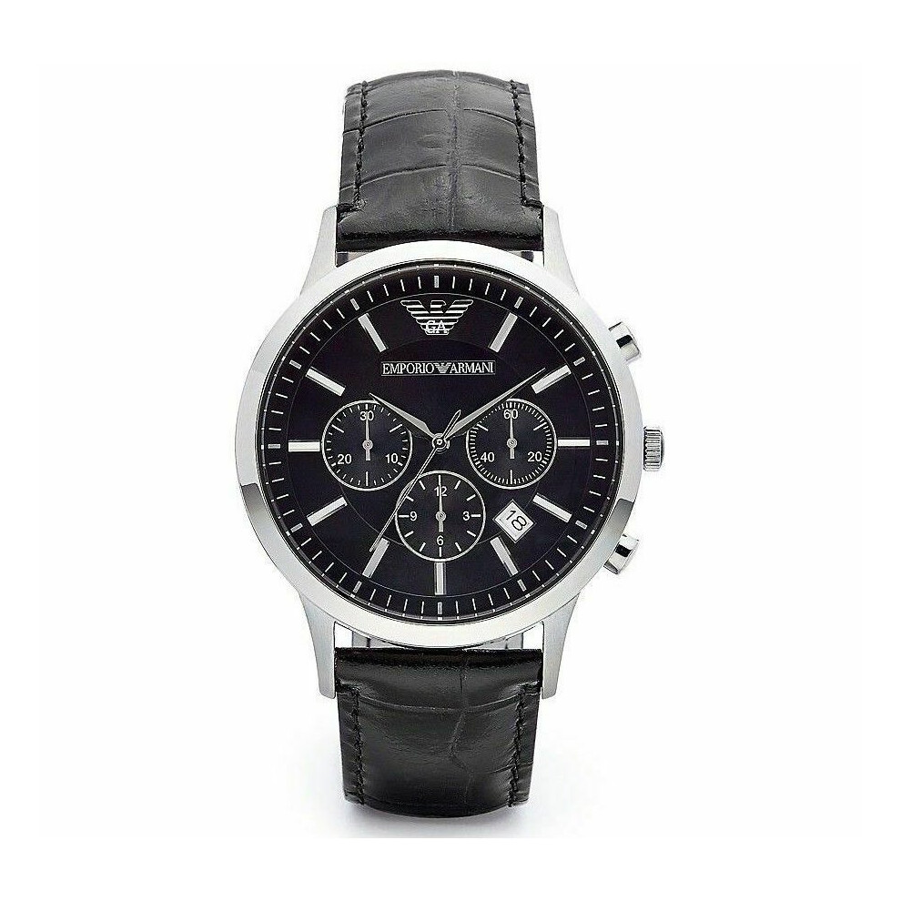 Montre Emporio Armani HommesÂBracelet cuir noirÂChrono DesignÂBoÃtier acierÂAR2447Â