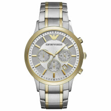 Montre Homme Emporio Armani Renato AR11076 Chronographe - cadran gris soleil, boîtier doré et bracelet acier bicolore